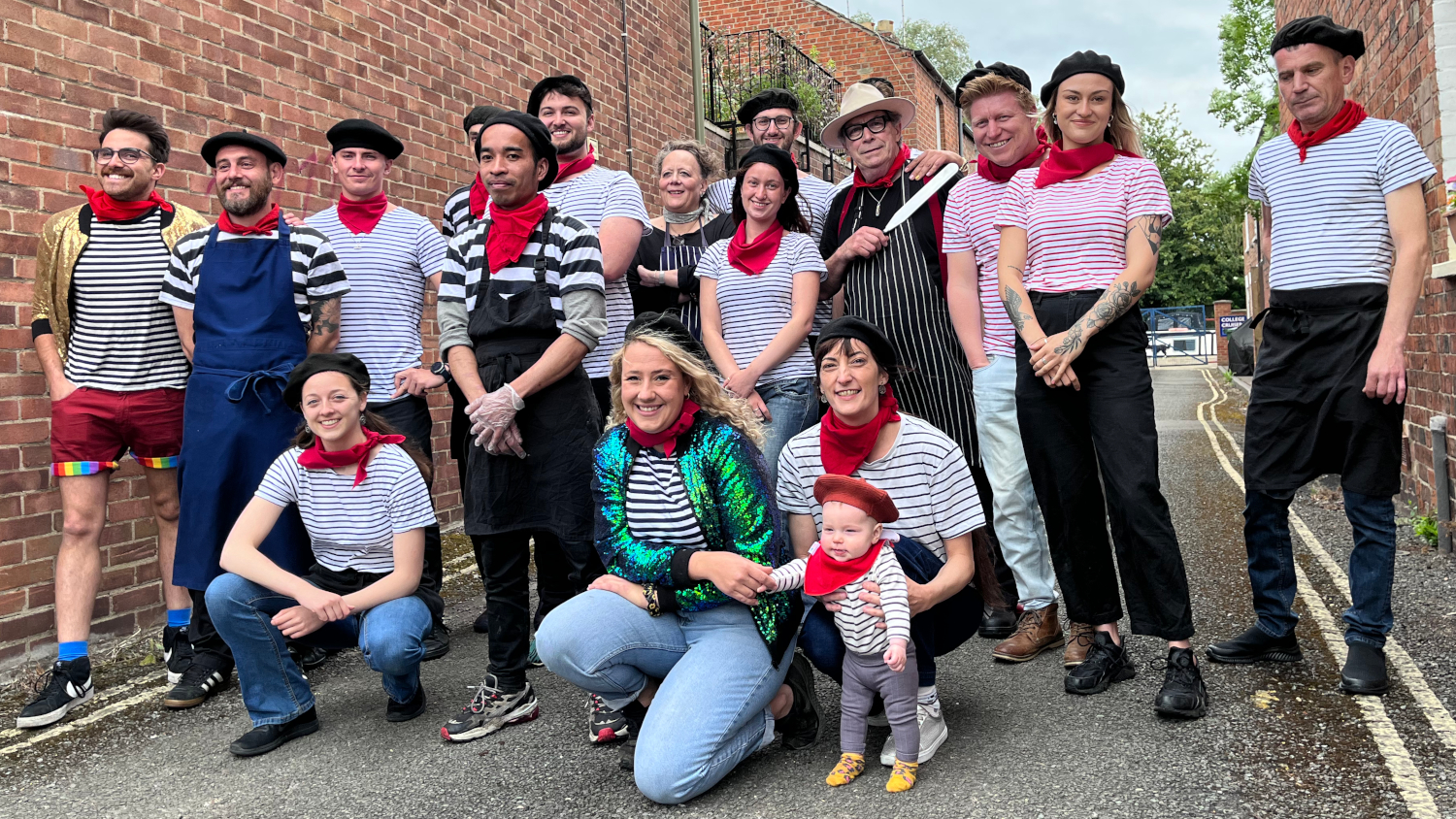 <p>The Old Bookbinders staff get ready for action</p>