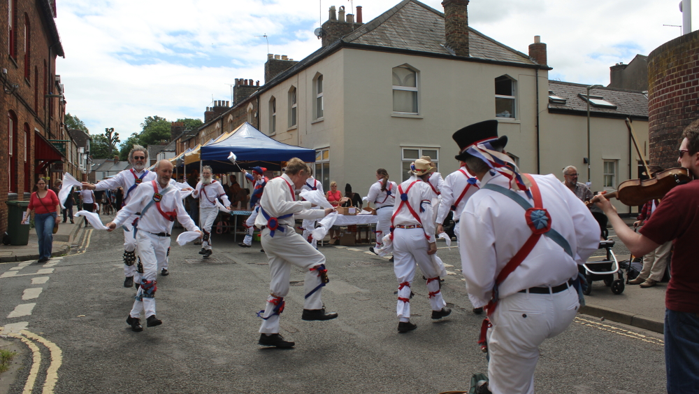 Oxford City Morris Men get the entertainment underway