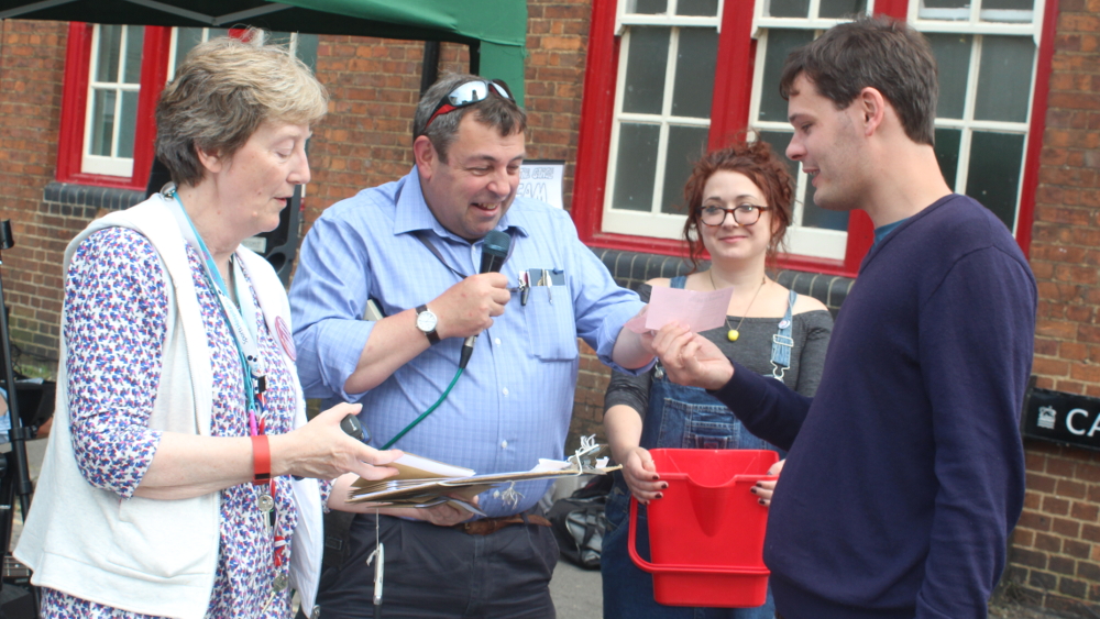 Left to right: heroic Street Fair organizer, Charlotte Christie, Lord Mayor Colin Cook, JCA membership secretary Hannah Hirst-Dunton, and lucky raffle prize winner James Parkhurst