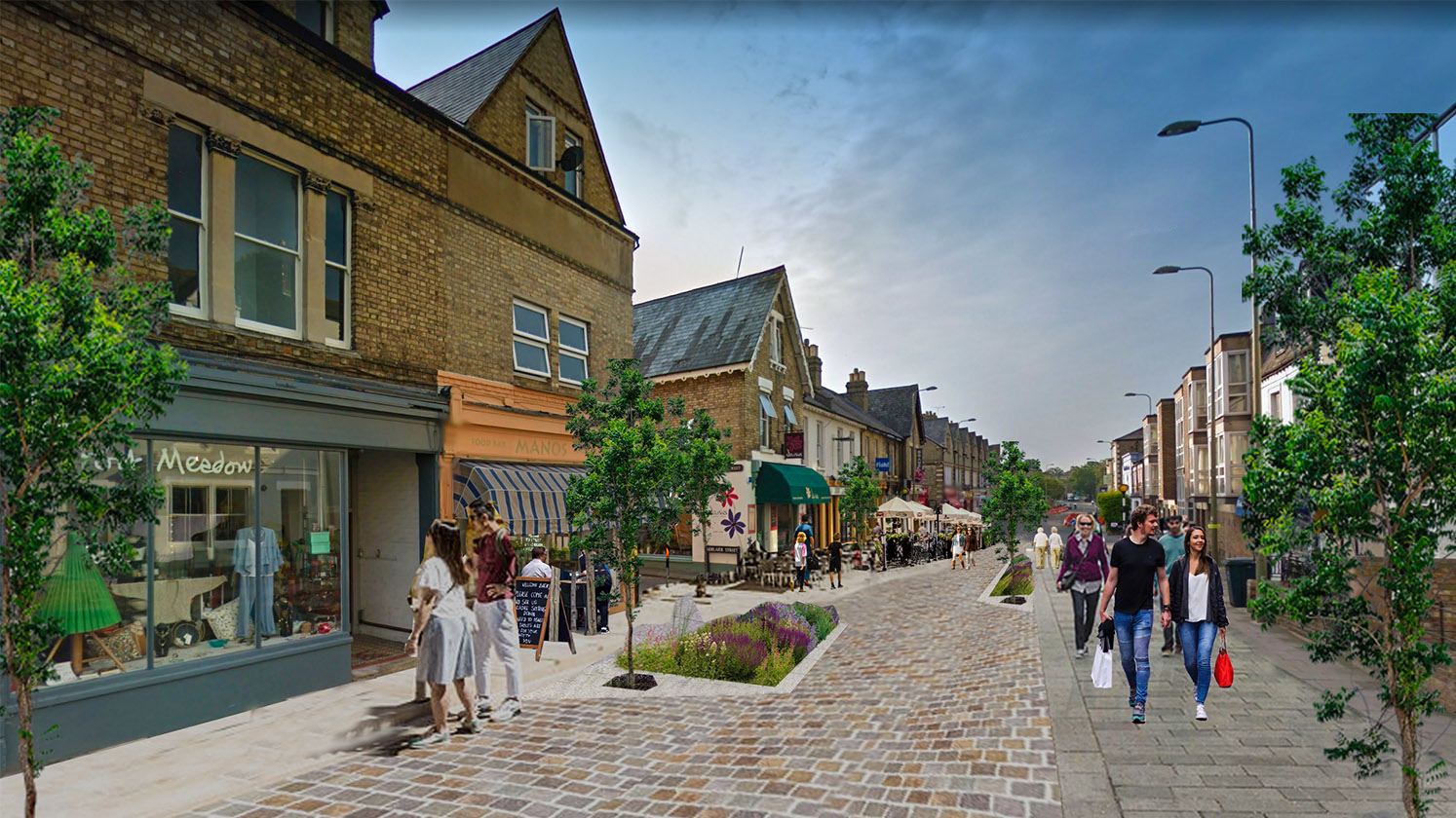 Seriously low traffic – Artist’s impression of a pedestrianization of part of Walton Street (illustration © Andy Coram)