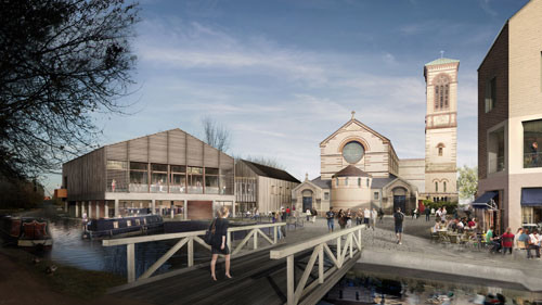 <p>Bridge into the square with outdoor seating for the community cafe and the restaurant</p>