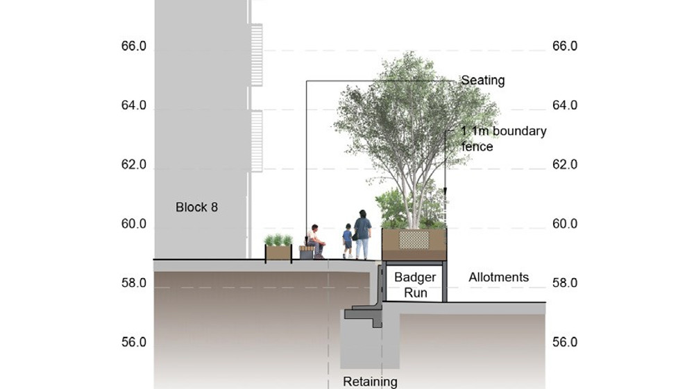The existing Castle Mill Phase 2 development created a new artificial badger sett and a ‘badger run’. Trees will be planted on a raised platform above the badger run.
