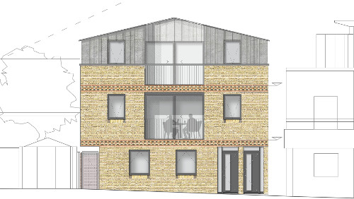<p>Proposed block of three flats, in former car park.</p>